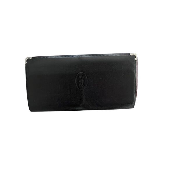 Cartier Handbags - Cartier Vintage Black Leather Wallet with Red Interior GUC